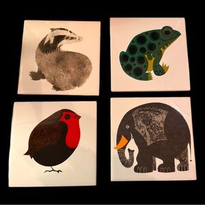 Set of 6 Vintage Kenneth Townsend Animal Themed Ceramic Tiles (VGUC)